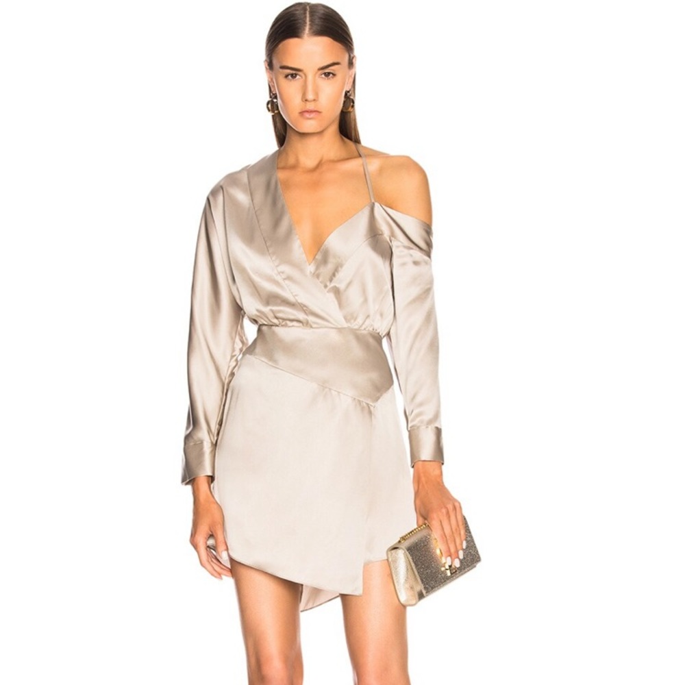Michelle Mason Off Shoulder Mini Dress - Platinum
